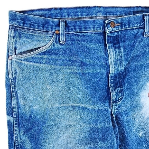 Mens Wrangler 13MWZPW sz 40 Denim bleached distressed Jeans - Picture 7 of 11